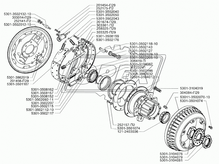 5301-3502132-10 Палец резьбовой L=78 Р=М20х1,5 К=30 L1=42 опорный (болт) задних тормозных колодок РААЗ